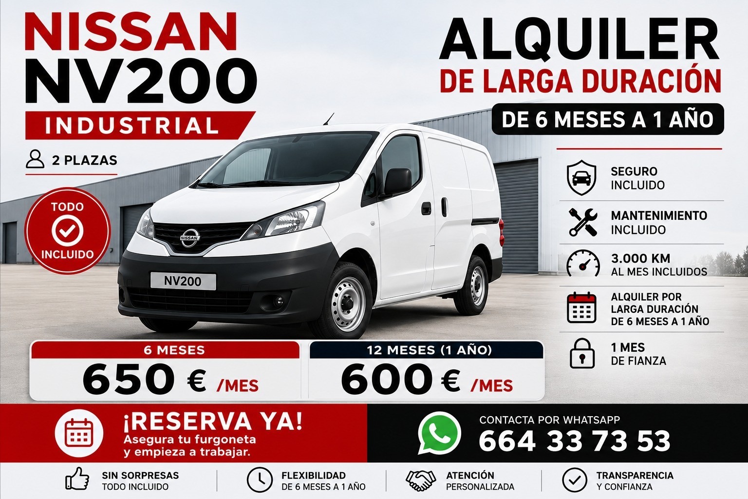 Alquiler de furgonetas en Madrid por meses Nissan NV200 Particar